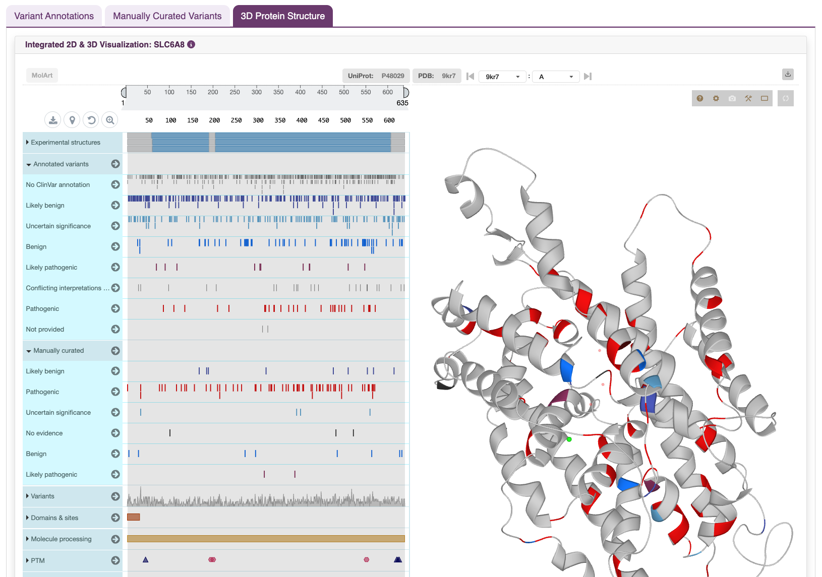 Static screenshot of the protein visualization for a selected gene